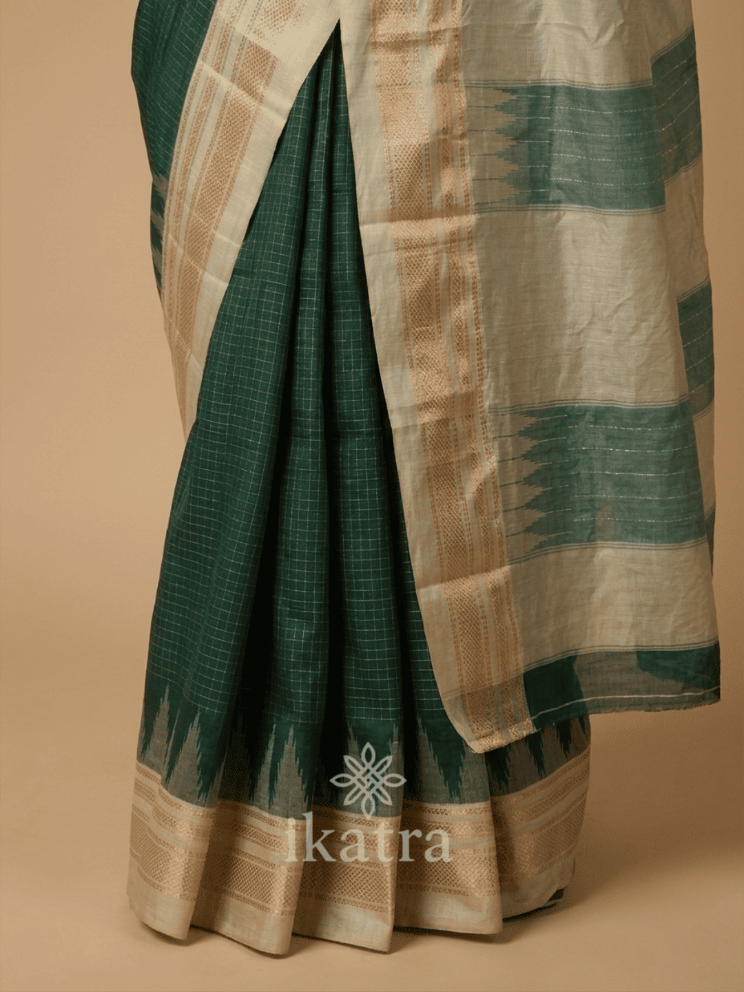 Green Colour Saree Temple with Jari Chadurang Ilkal Saree – Super Quality Mercerised Cotton - Image 3