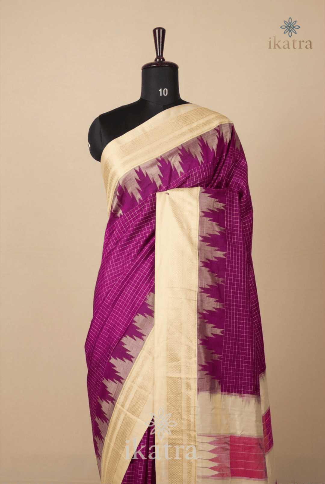 Purple Colour Saree Temple with Jari Chadurang Ilkal Saree – Super Quality Mercerised Cotton - Image 2