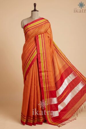 Orange cheks Tradional Ilkal Saree With Chikki Paras Border | ikatra