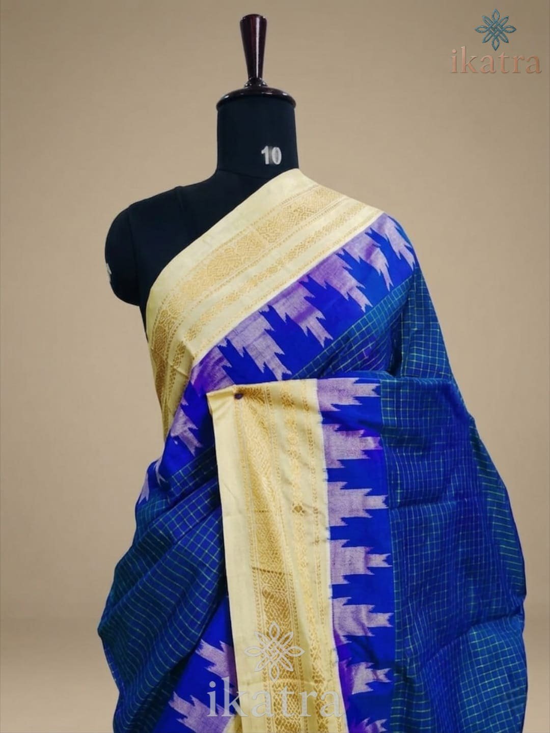 Blue Saree Temple With Jari Chadurang Ilkal Saree | ikatra - Image 2