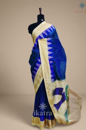 Blue Saree Temple With Jari Chadurang Ilkal Saree | ikatra