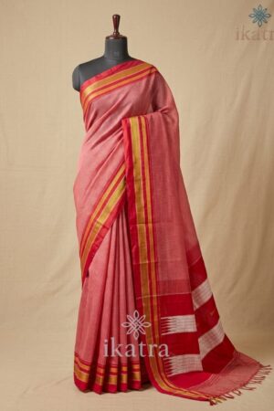 Red And Pink Checks Tradional Ilkal Saree With Chikki Paras Border | ikatra