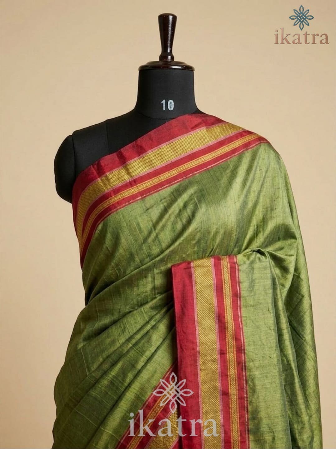 Red and Green Mix Tradional Ilkal Saree With Chikki Paras Border | ikatra - Image 2
