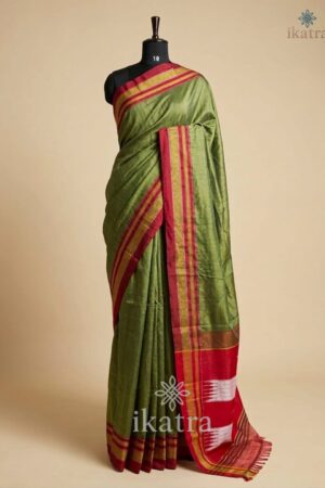 Red and Green Mix Tradional Ilkal Saree With Chikki Paras Border | ikatra