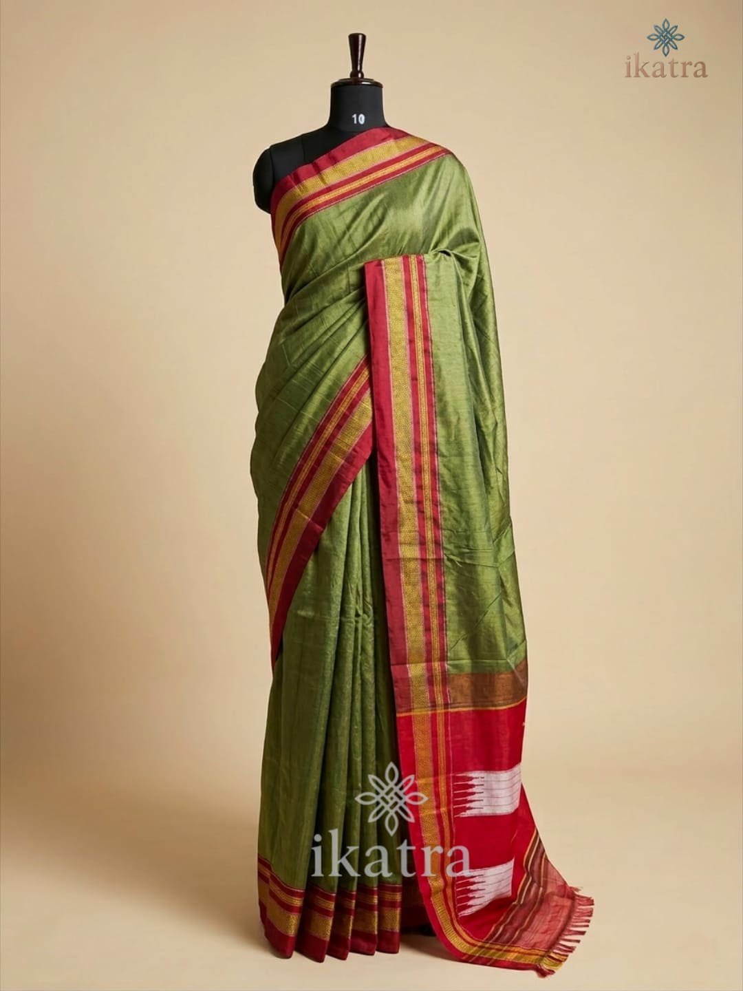 Red and Green Mix Tradional Ilkal Saree With Chikki Paras Border | ikatra