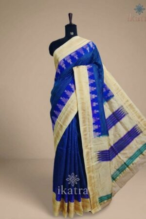 Blue Saree Temple With Jari Chadurang Ilkal Saree | ikatra