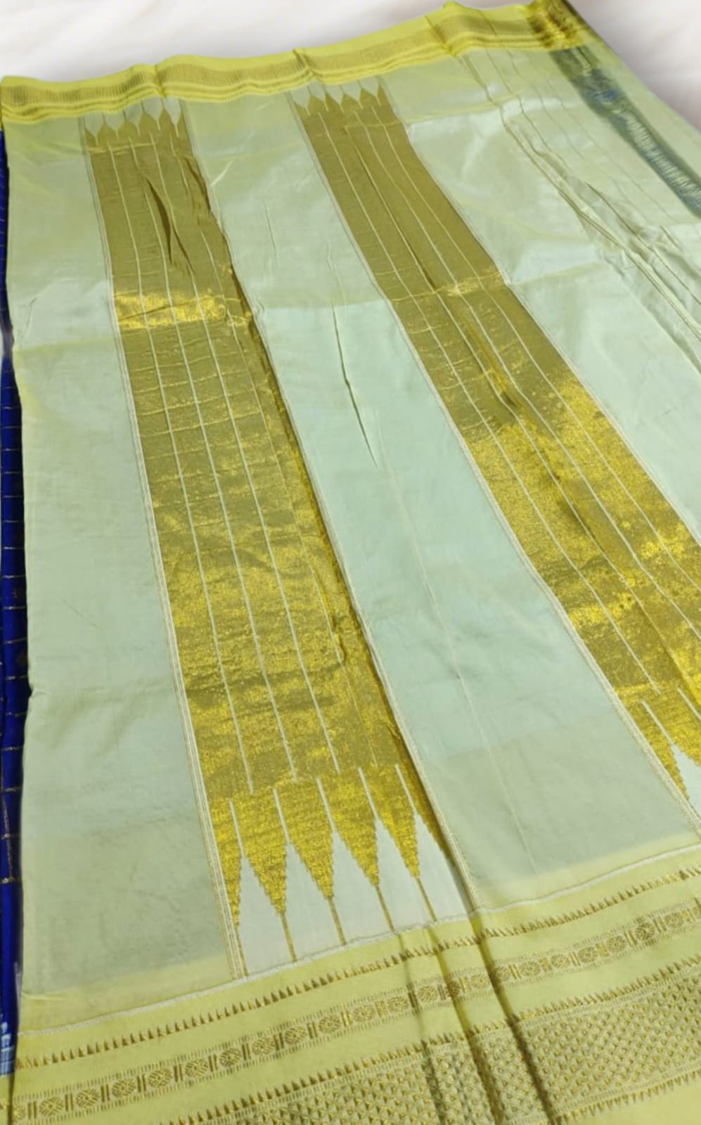 BLUE Temple Border Zari Checks With Butta Saree - Image 4