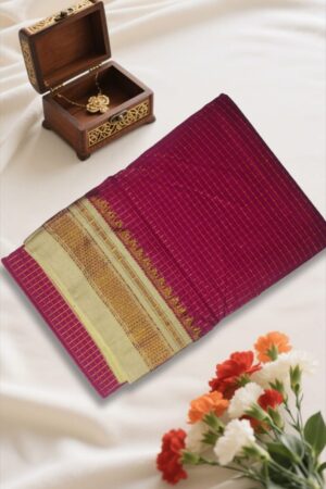 ROYEL RED Tana Kaddi ZARI Checks Ilkal Saree | ikatra