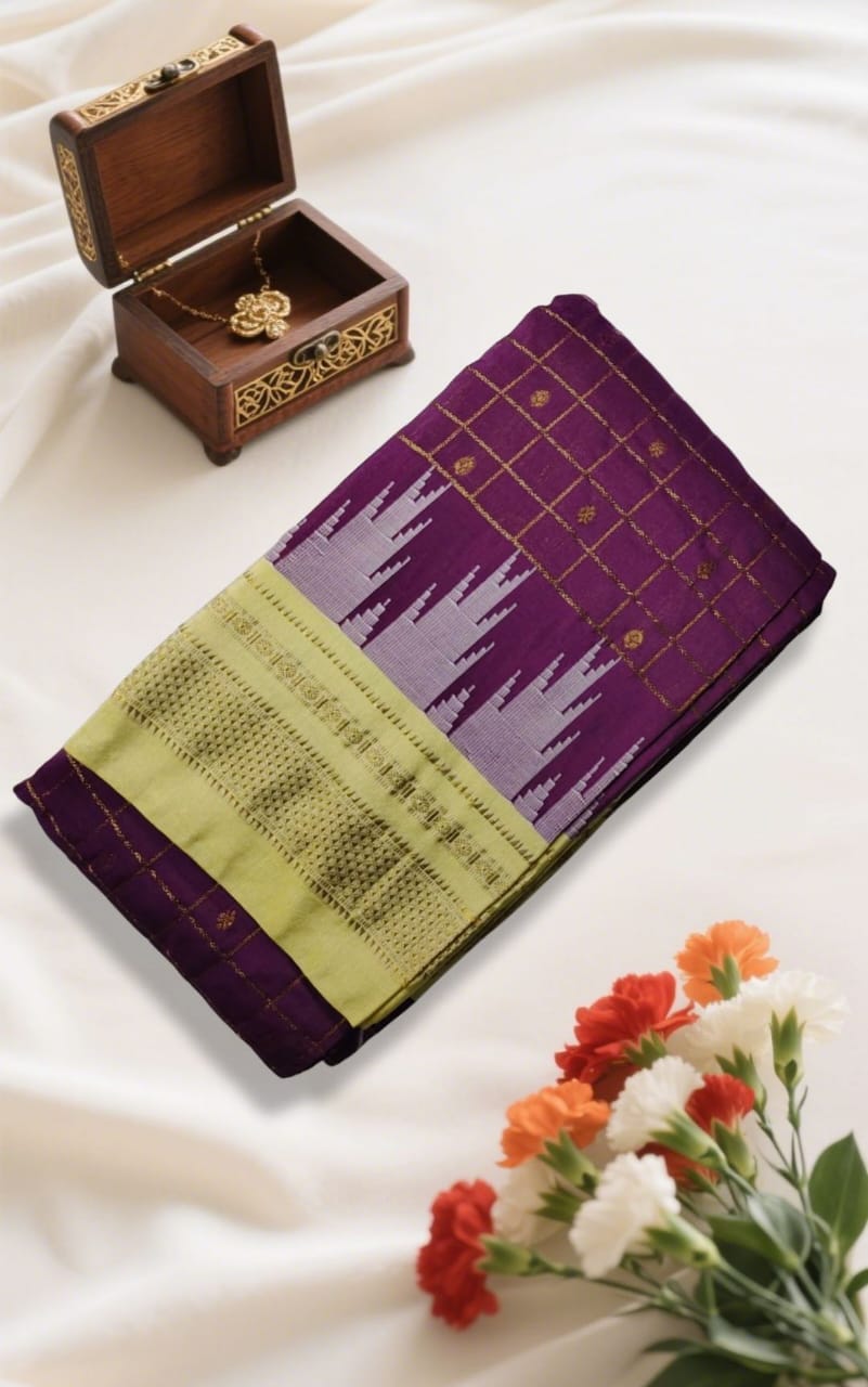 Temple Border Zari Checks With Butta Saree - Image 5