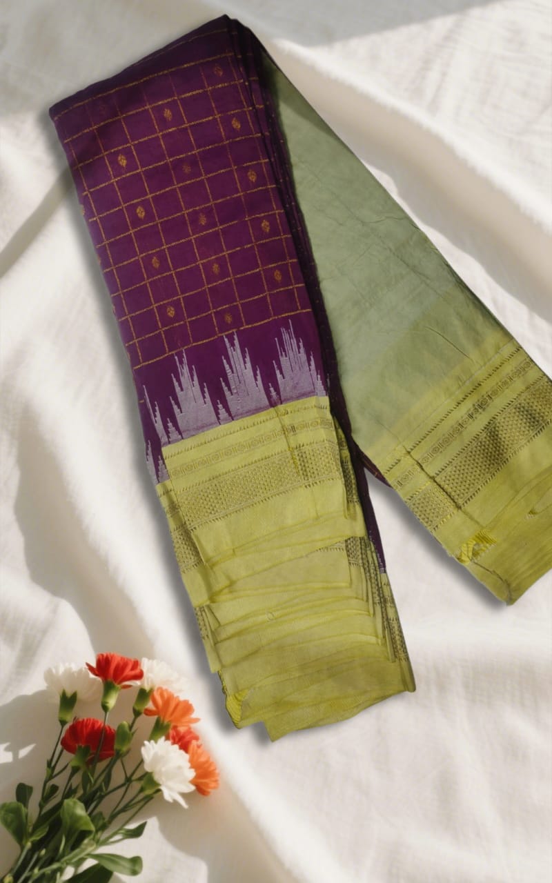 Temple Border Zari Checks With Butta Saree - Image 6