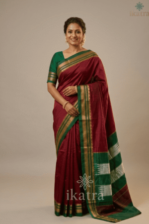 Deep Red Tana Warp Ilkal Saree With Silk Pallu | ikatra