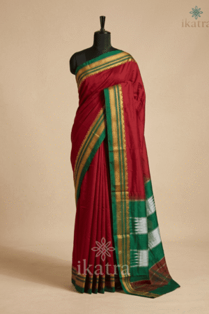 Deep Red Tana Warp Ilkal Saree With Silk Pallu | ikatra