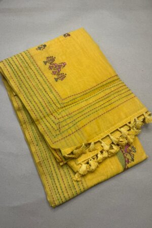 Embroidery Work with Kanta Stitch Cotton Saree