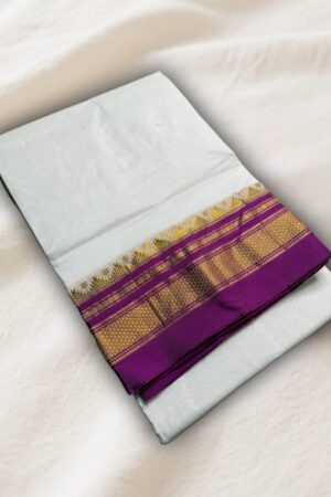 White and purple  Tana Warp Plain Ilkal Saree | Pure Silk Pallu