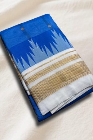 Blue and White Temple Chikki Paras  Border Zari  Saree