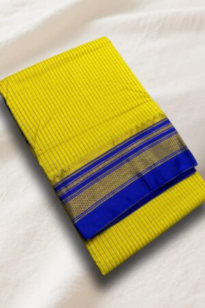 Yellow and Blue Ilkal Small Check Cotton Silk Saree