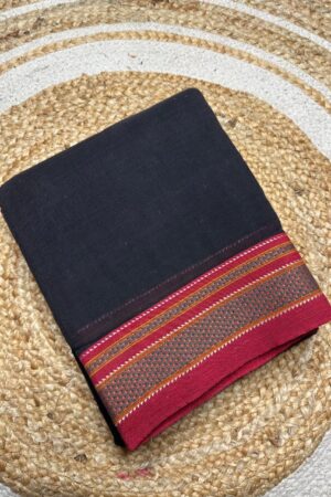 Patted Anchu Cotton Saree  Handloom – black Saree