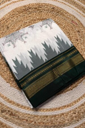 Temple Gadiwal Ilkal Saree with Kasuti Work and Tope Pallu