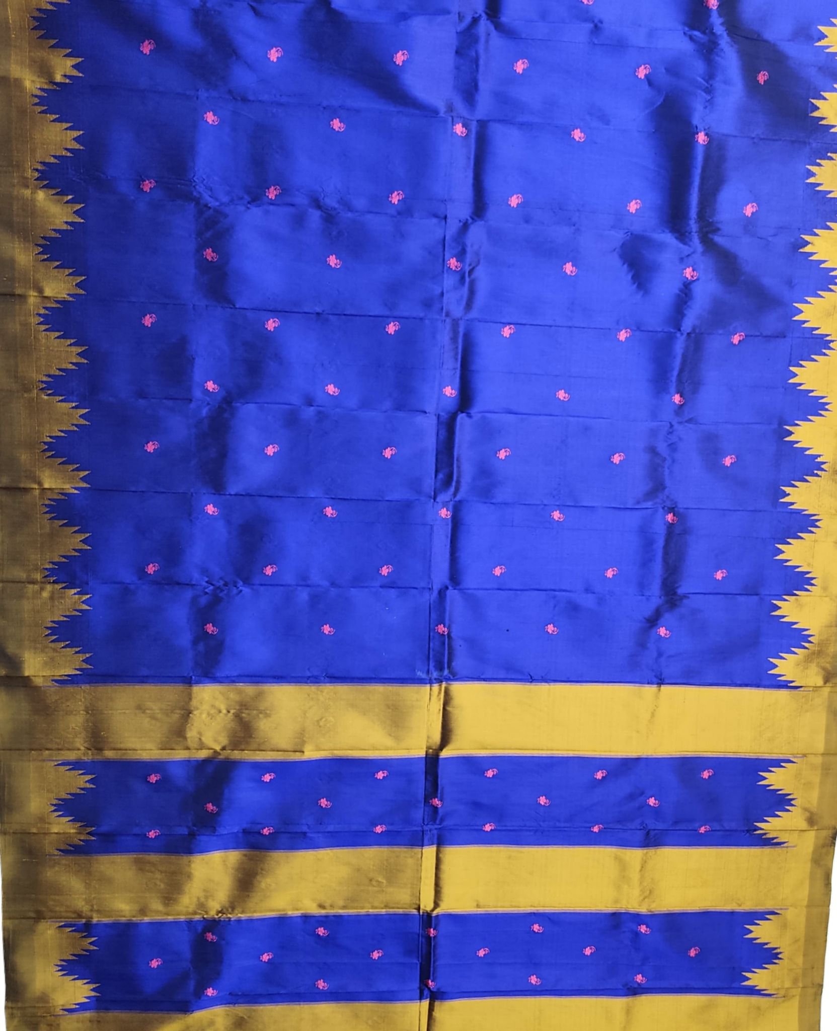 Blue And Gold Butta Pure Silk Handloom Ilkal Saree - Image 2