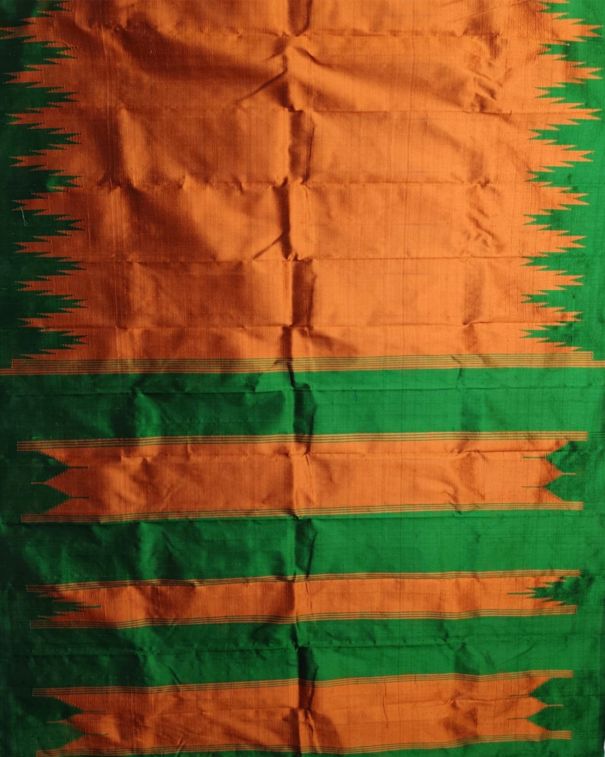 Orange And Green Pure Silk Handloom Ilkal Saree - Image 2