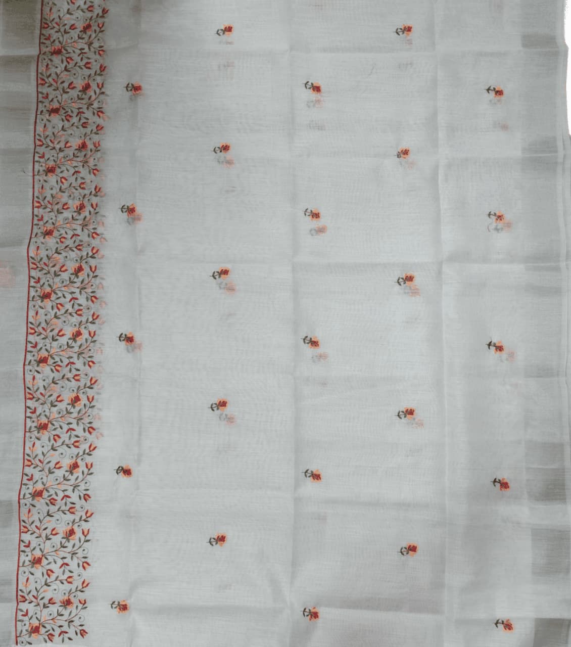 White Embroidery Work Saree – Elegant Floral Design in Soft Cotton Blend - Image 4