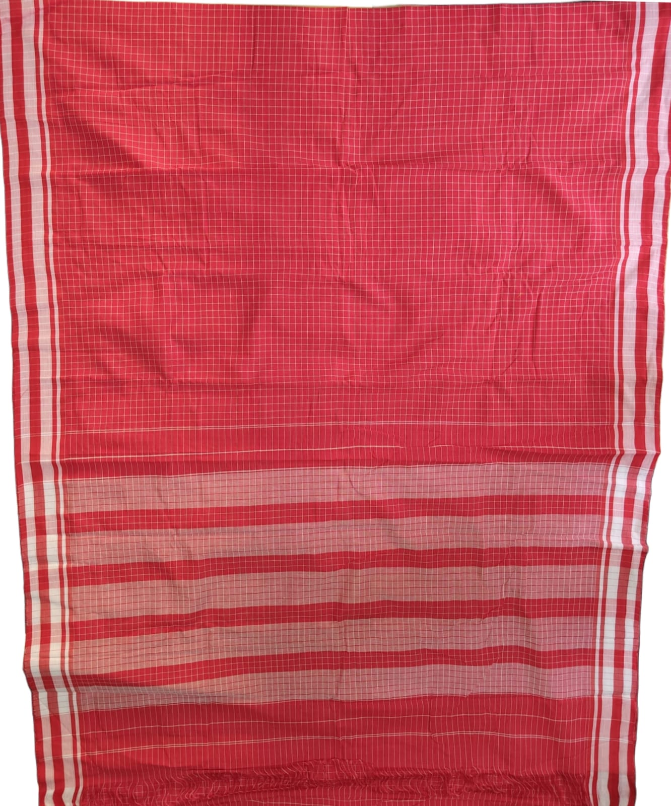 Patteda Anchu Checks with Plain Border – Red & White Saree - Image 2
