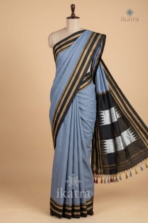 Gray And Black Micro Checks Pure Handloom Ilkal Special Gayatri Saree – Viscose by Cotton with Silk Pallu