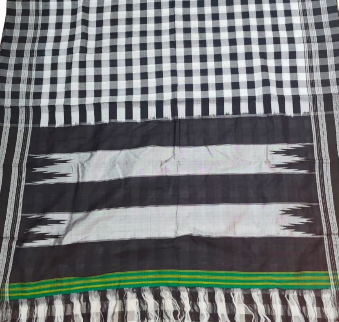 White And Black Ilkal Cotton Silk Handloom Saree – Gayatri Border - Image 2