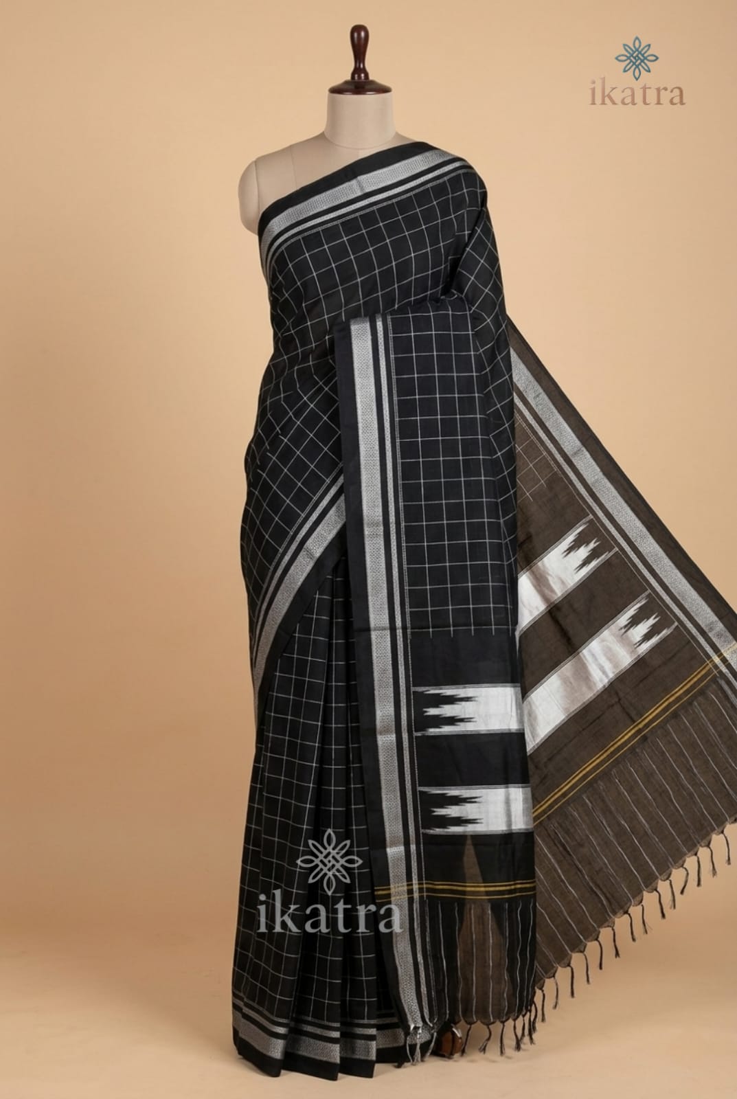 Black Checks Ilkal Cotton Silk Handloom Saree – Chikki Paras Border