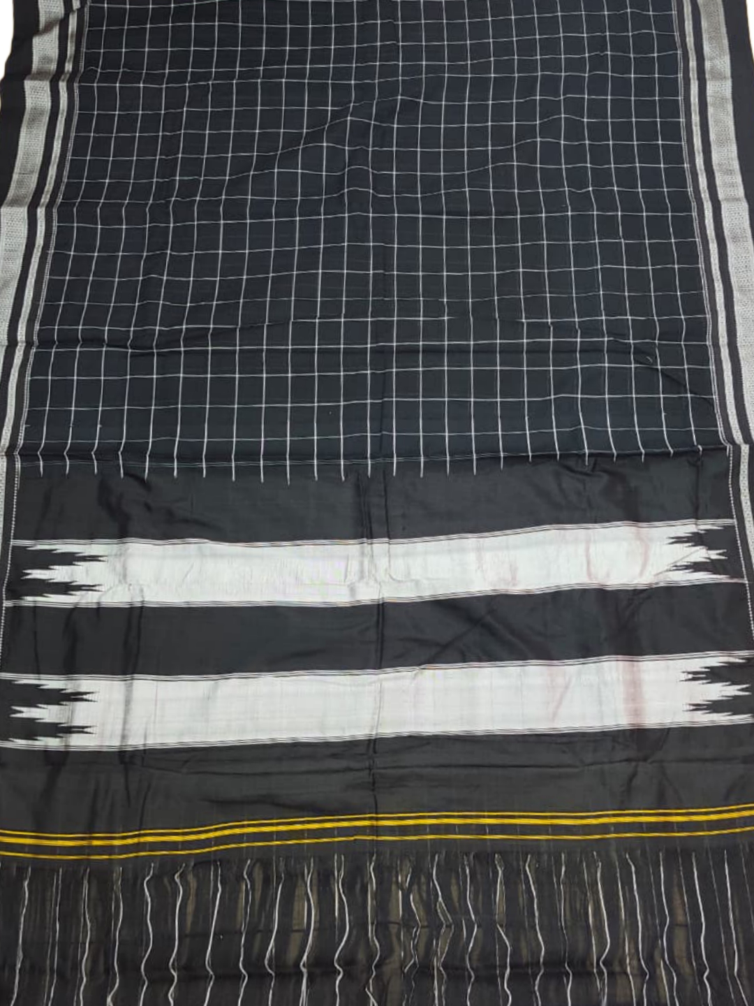Black Checks Ilkal Cotton Silk Handloom Saree – Chikki Paras Border