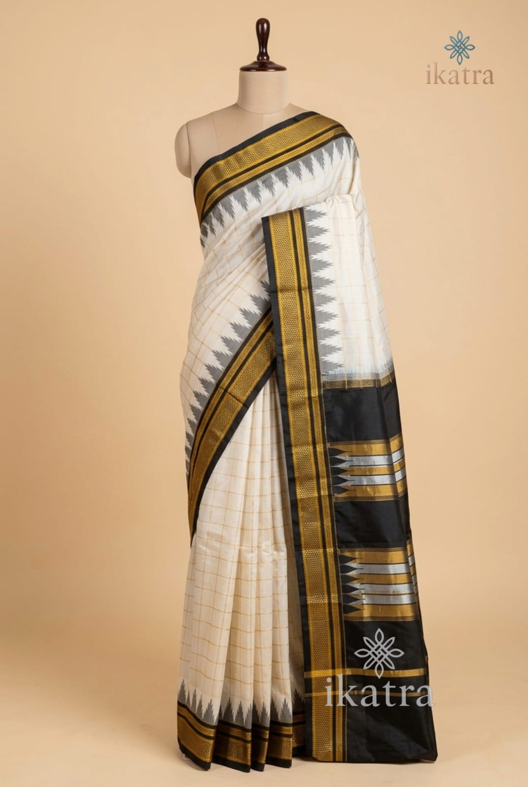 White And Black Mulberry Semi Silk Ilkal Saree With Rich Pure Silk Tope Pallu