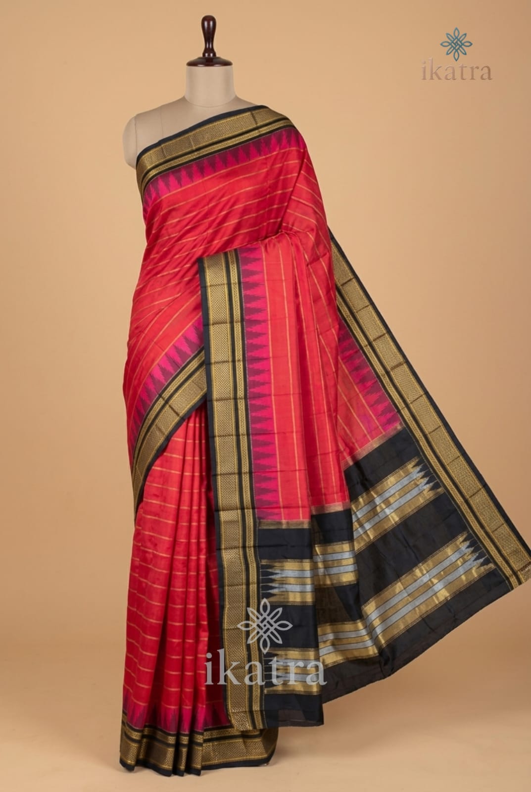 Red And Black Mulberry Semi Silk Ilkal Saree With Rich Pure Silk Tope Pallu