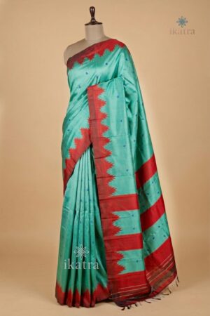 sky blu ad maroon Pure Silk Handloom Ilkal Saree