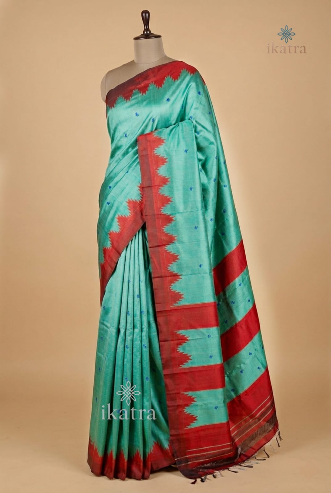sky blu ad maroon Pure Silk Handloom Ilkal Saree