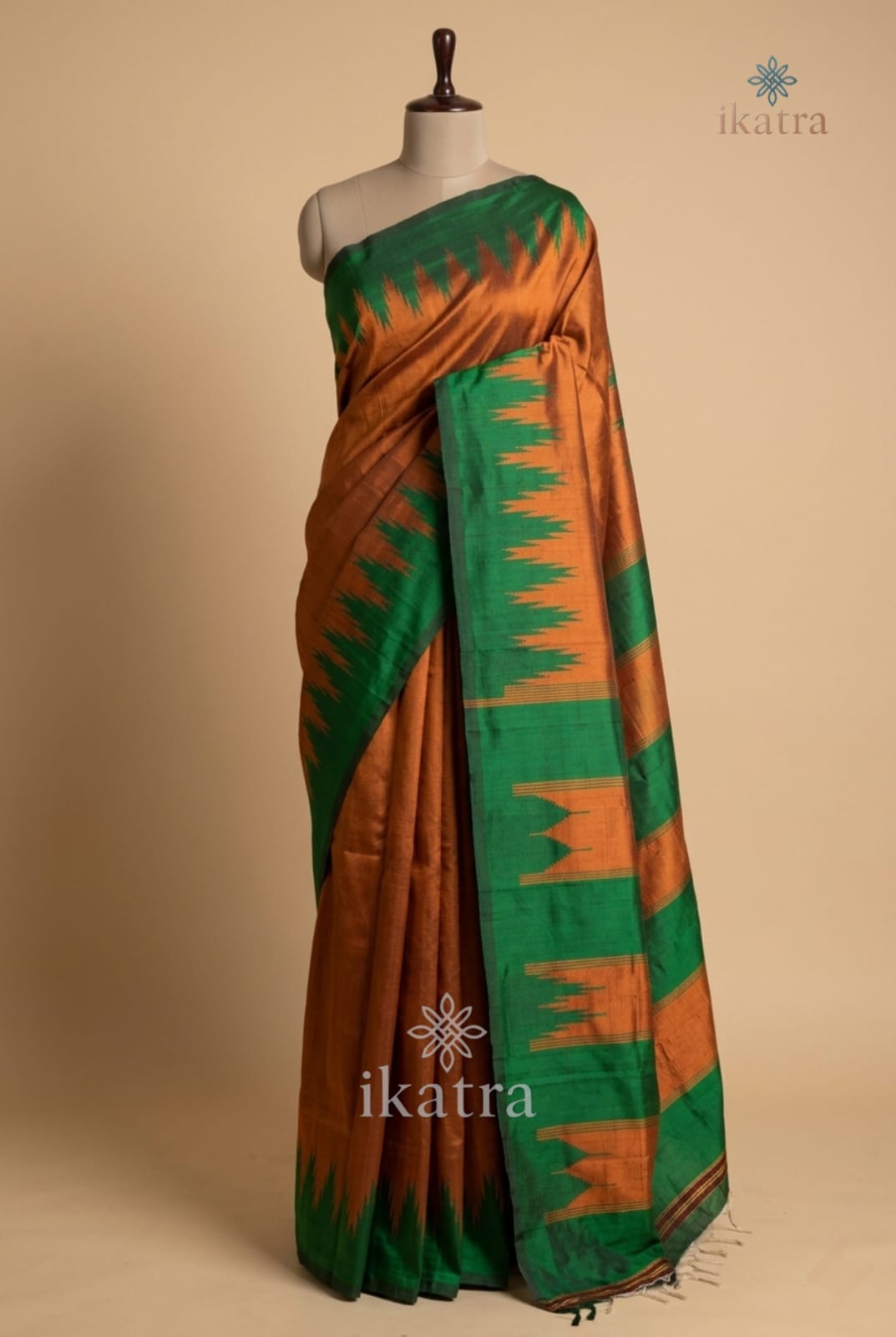 Orange and Green Pure Silk Handloom Ilkal Saree