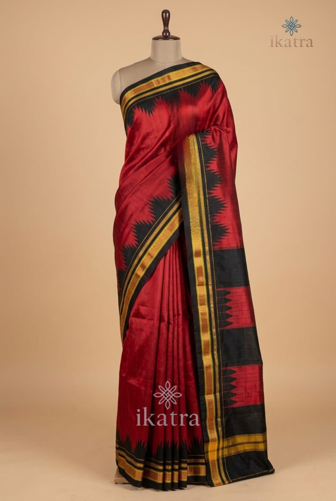 Red And Black Pure Silk Handloom Ilkal Saree