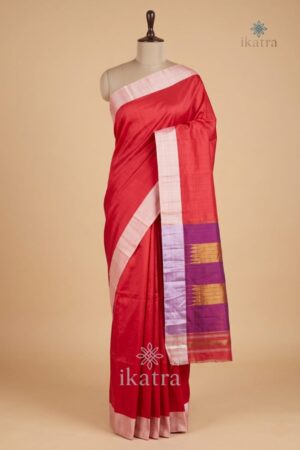 Red Ilkal Fancy Chikki Saree in Viscose Cotton with Rich Silk Pallu & Chikki Paras Border