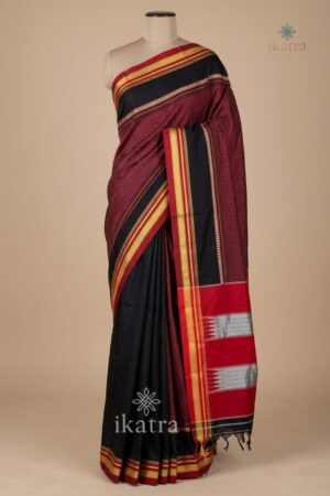 Black Mercerised Cotton Ilkal Saree with Khun Material & Ilkal Tope Pallu