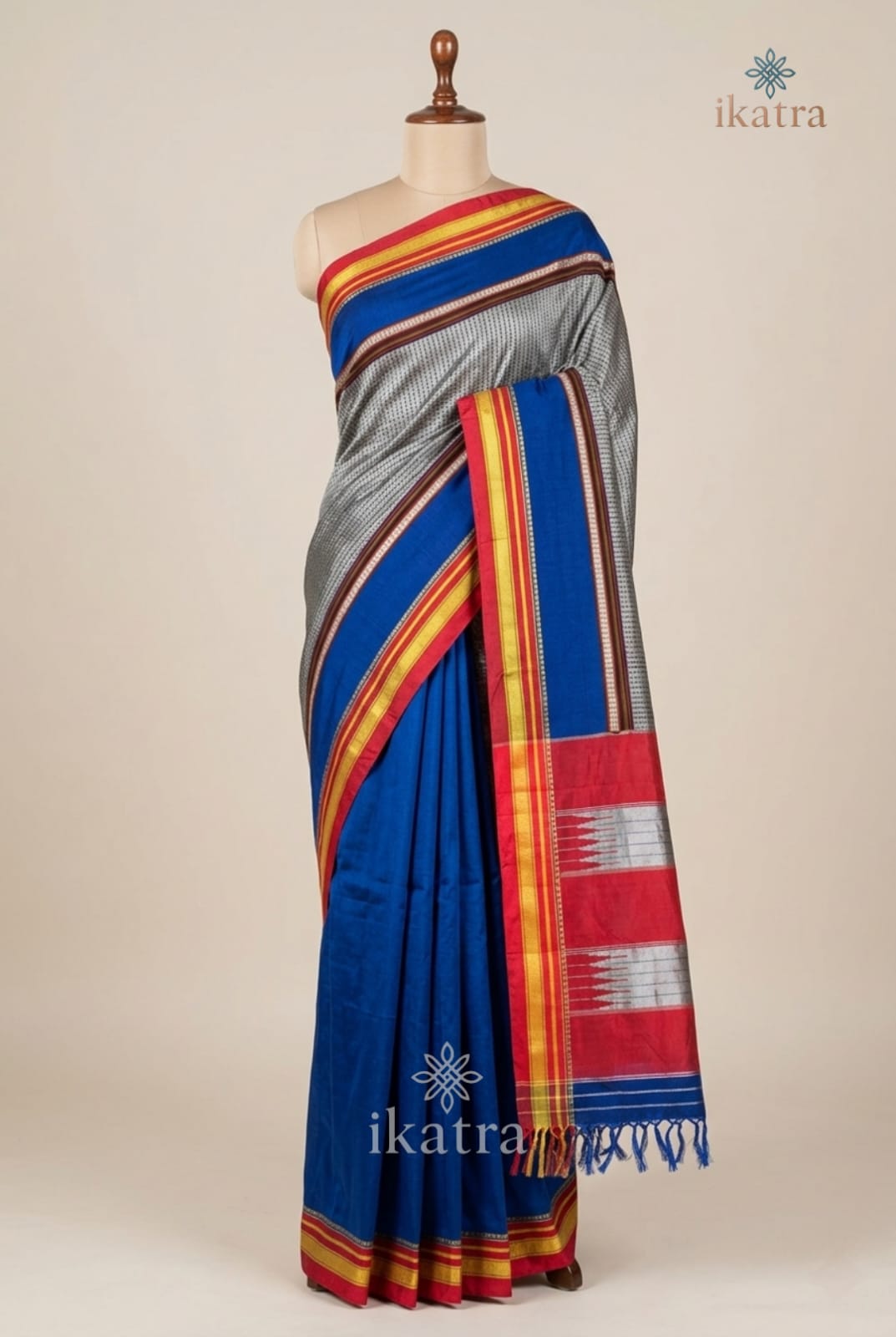 Blue Mercerised Cotton Ilkal Saree with Khun Material & Ilkal Tope Pallu