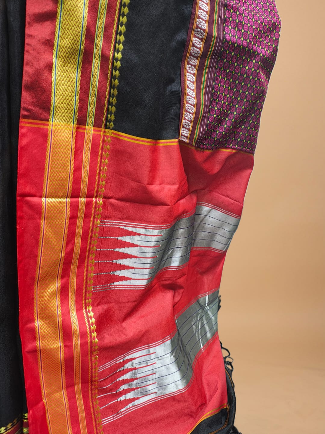 Black Mercerised Cotton Ilkal Saree with Khun Material & Ilkal Tope Pallu