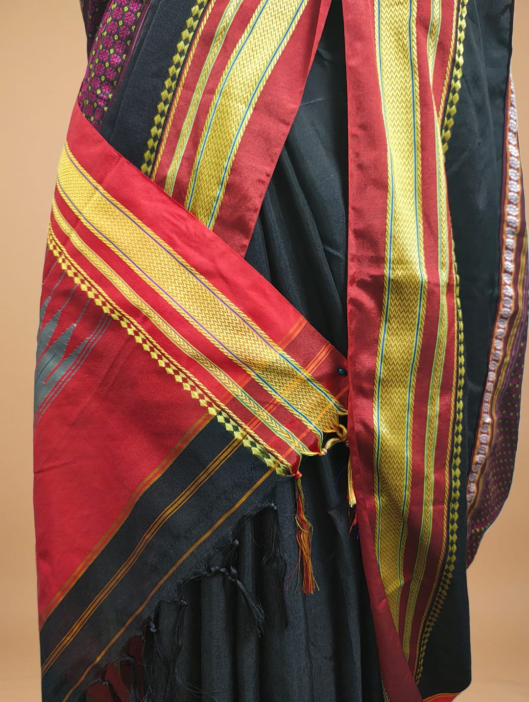 Black Mercerised Cotton Ilkal Saree with Khun Material & Ilkal Tope Pallu