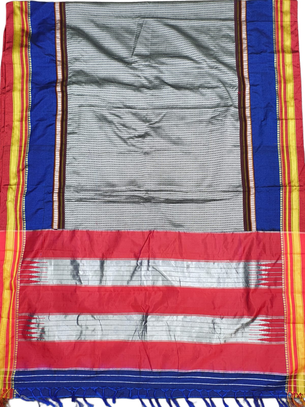 Blue Mercerised Cotton Ilkal Saree with Khun Material & Ilkal Tope Pallu