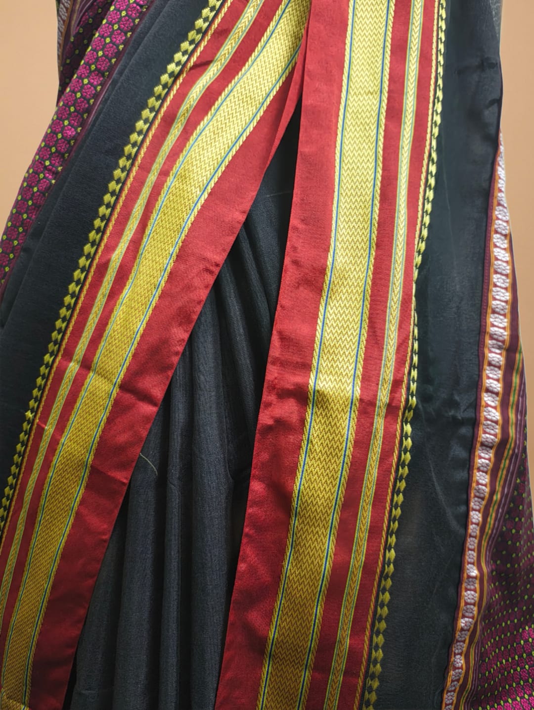 Black Mercerised Cotton Ilkal Saree with Khun Material & Ilkal Tope Pallu