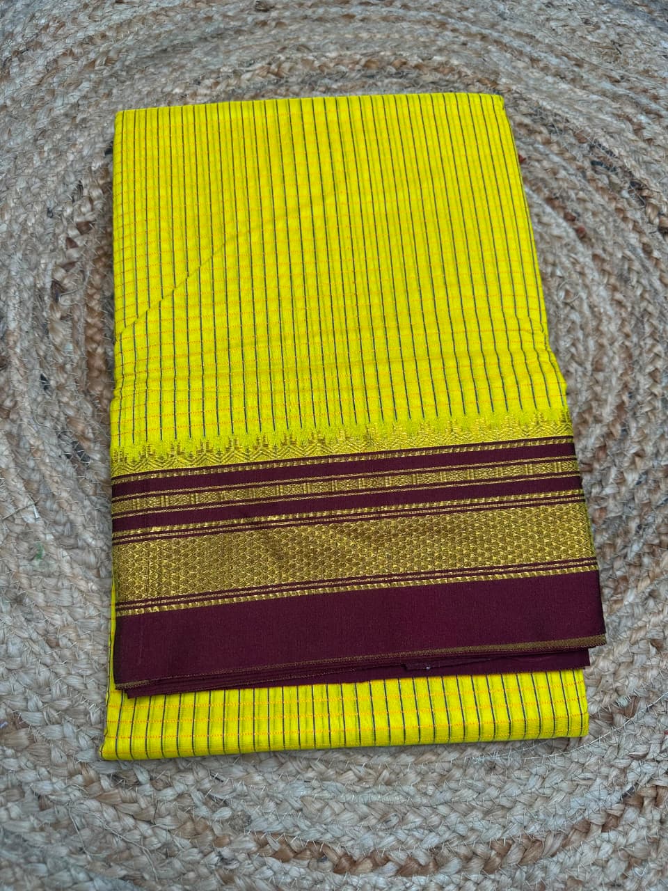 yellow and maroon Ilkal Small Check Cotton Silk Saree