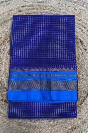 blue Ilkal Small jariCheck Cotton Silk Saree