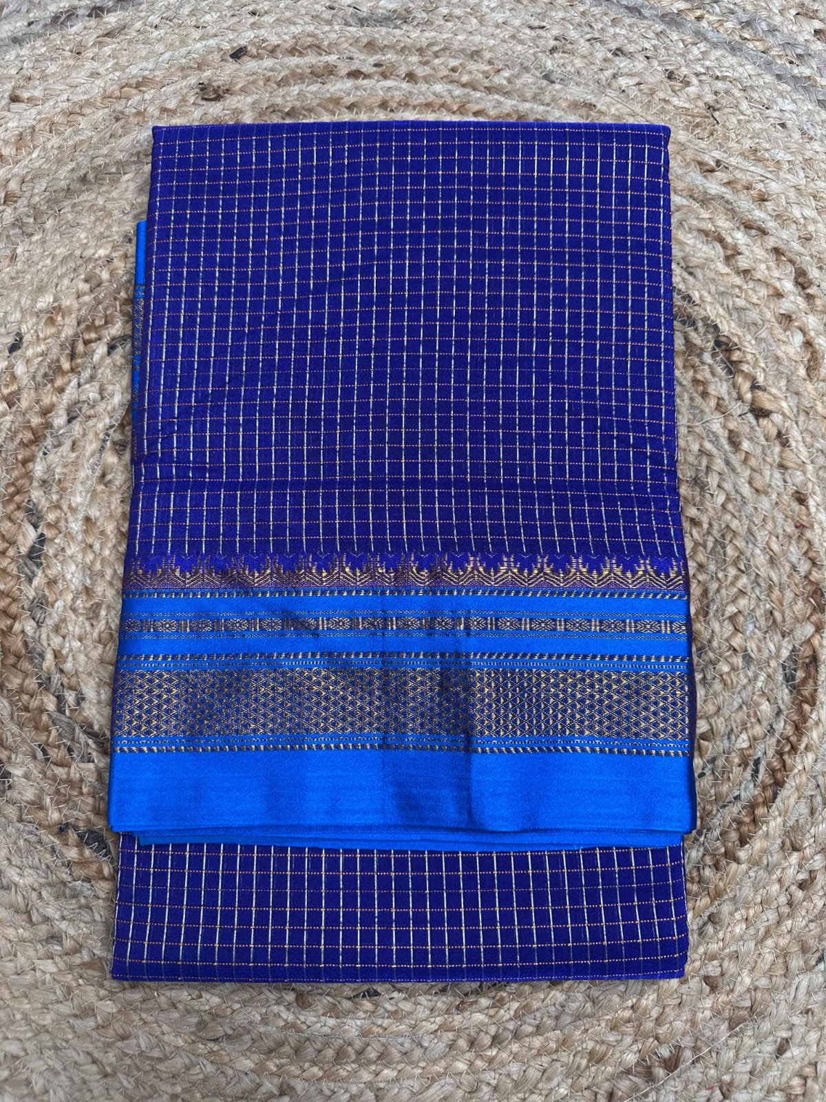 blue Ilkal Small jariCheck Cotton Silk Saree