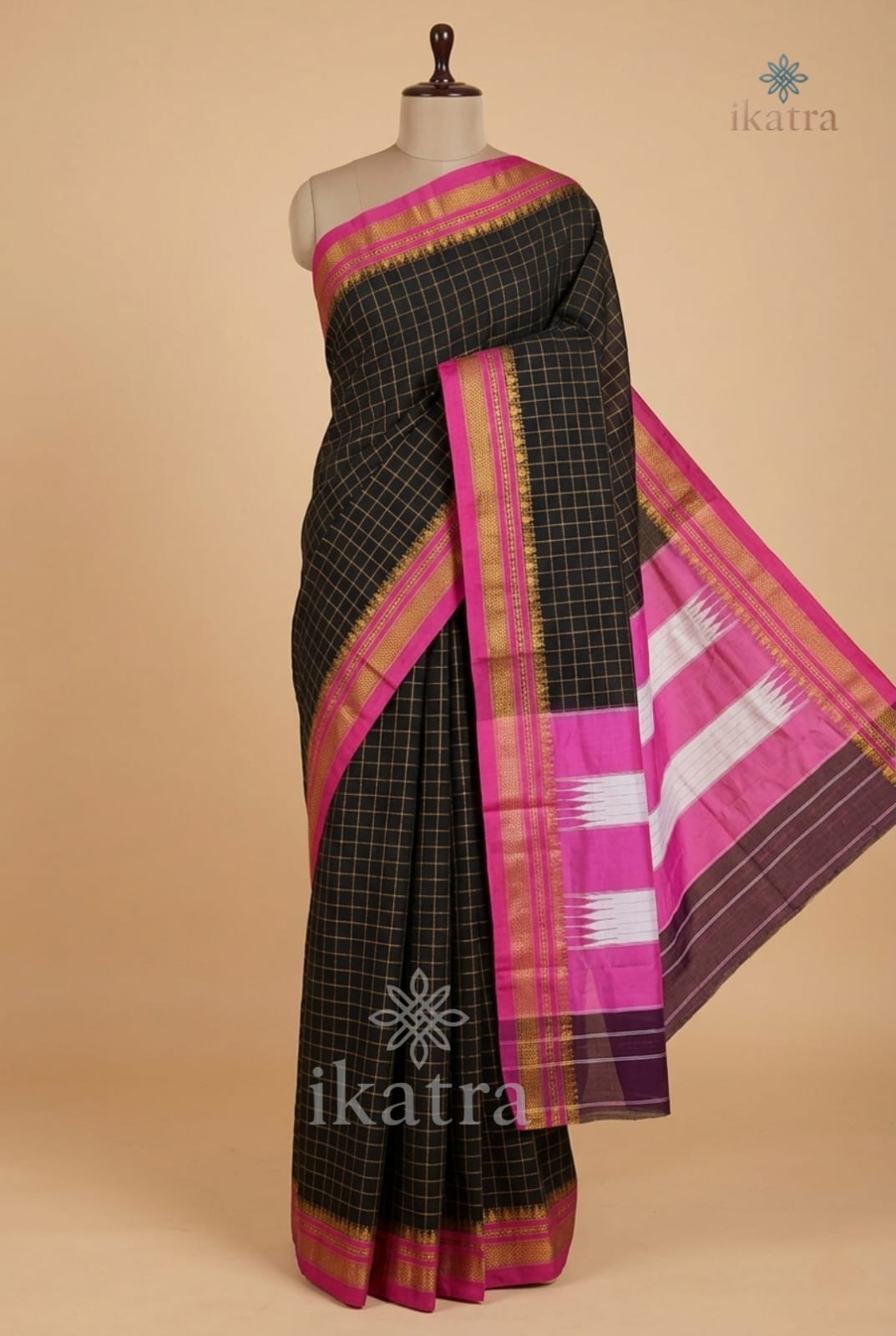 Chikki Paras  Boder Zari Checks Ilkal Saree
