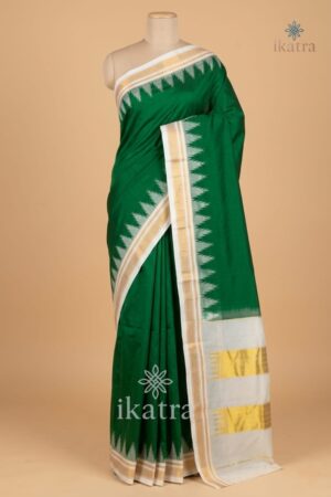 Green and White Ilkal Temple Gadwal Saree