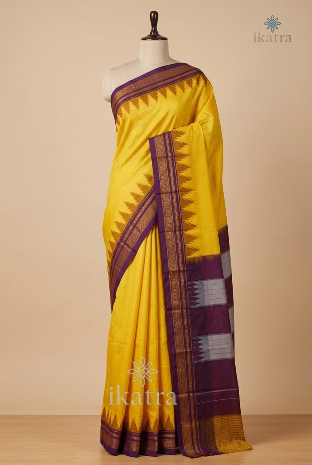 Temple Border with Chikki Paras Zari Checks ilkal Saree