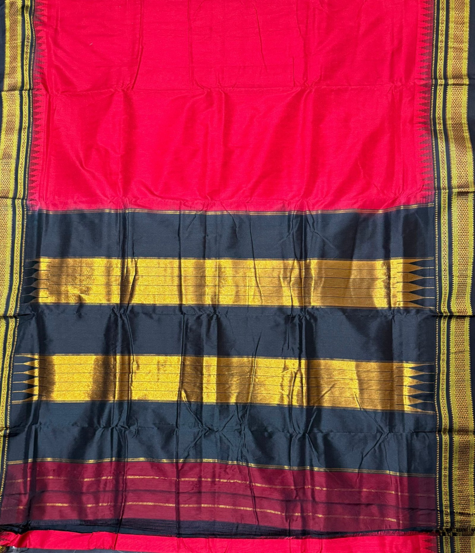 Red Black Cotton Silk Ilkal Saree - Image 2